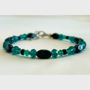 Dark Teal Green & Black Bead Bracelet